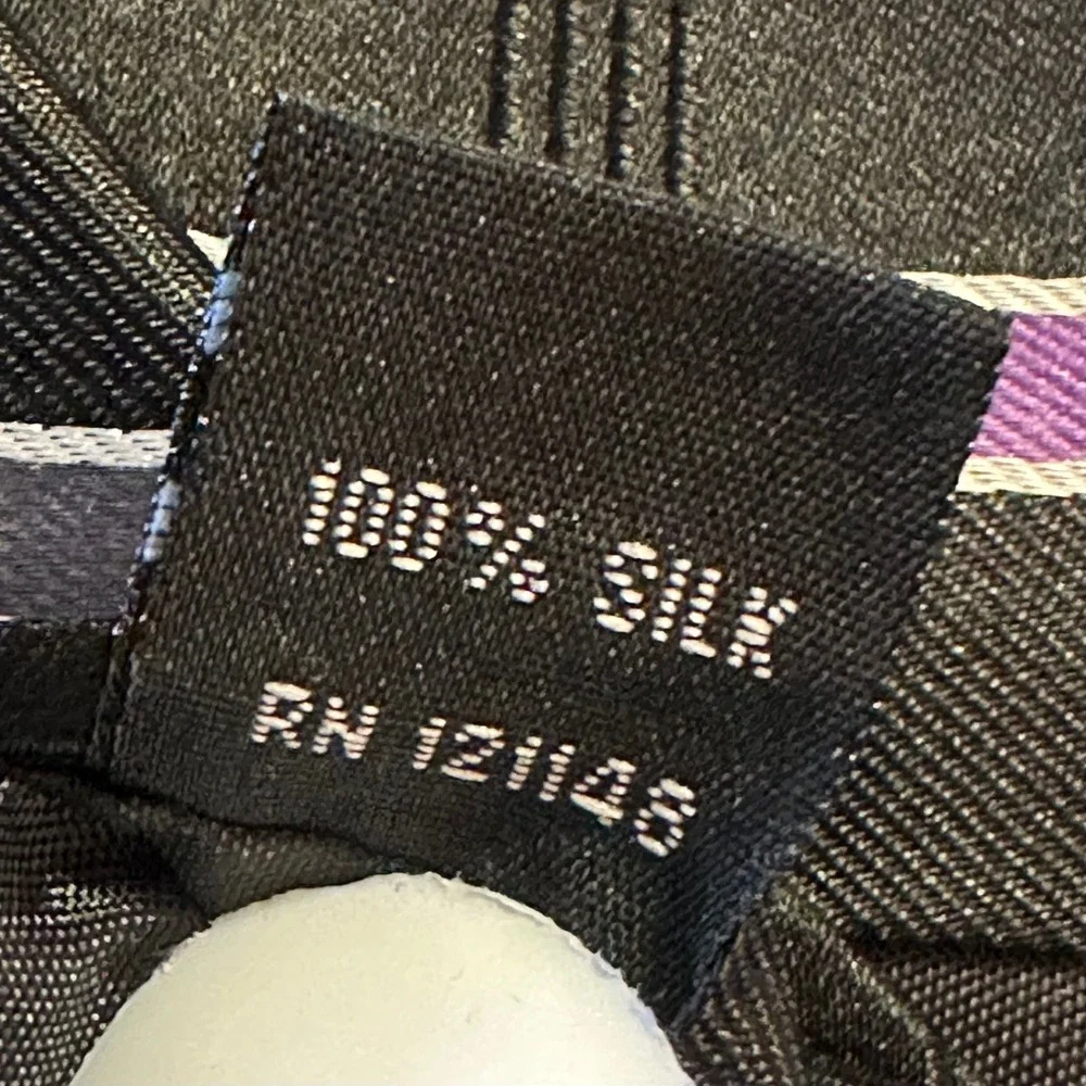 Ted Baker Mens Tie 58.5 x 3.5 Purple Black Stripe Silk Preppy Goth Dark Academia